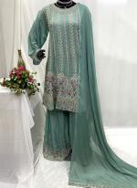 Chiffon Sky Blue Festival Wear Embroidery Work Readymade Plazzo Suit